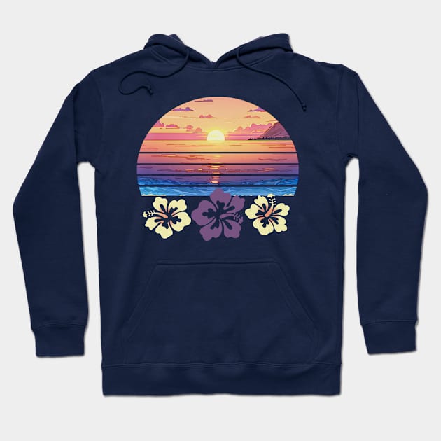 Sunset Beach And Hibiscus Flowers Hoodie by PhotoArts